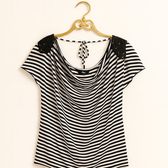 Vintage AB Studio Black & White Striped Tp, Size XL, Excellent Condition - Picture 1 of 5